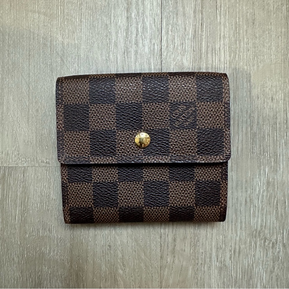 NWOT Louis Vuitton Elise Compact Wallet Brown Damier Ebene Pattern Coated Canvas